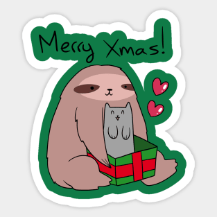 Merry Xmas! Sloth and Cat Sticker